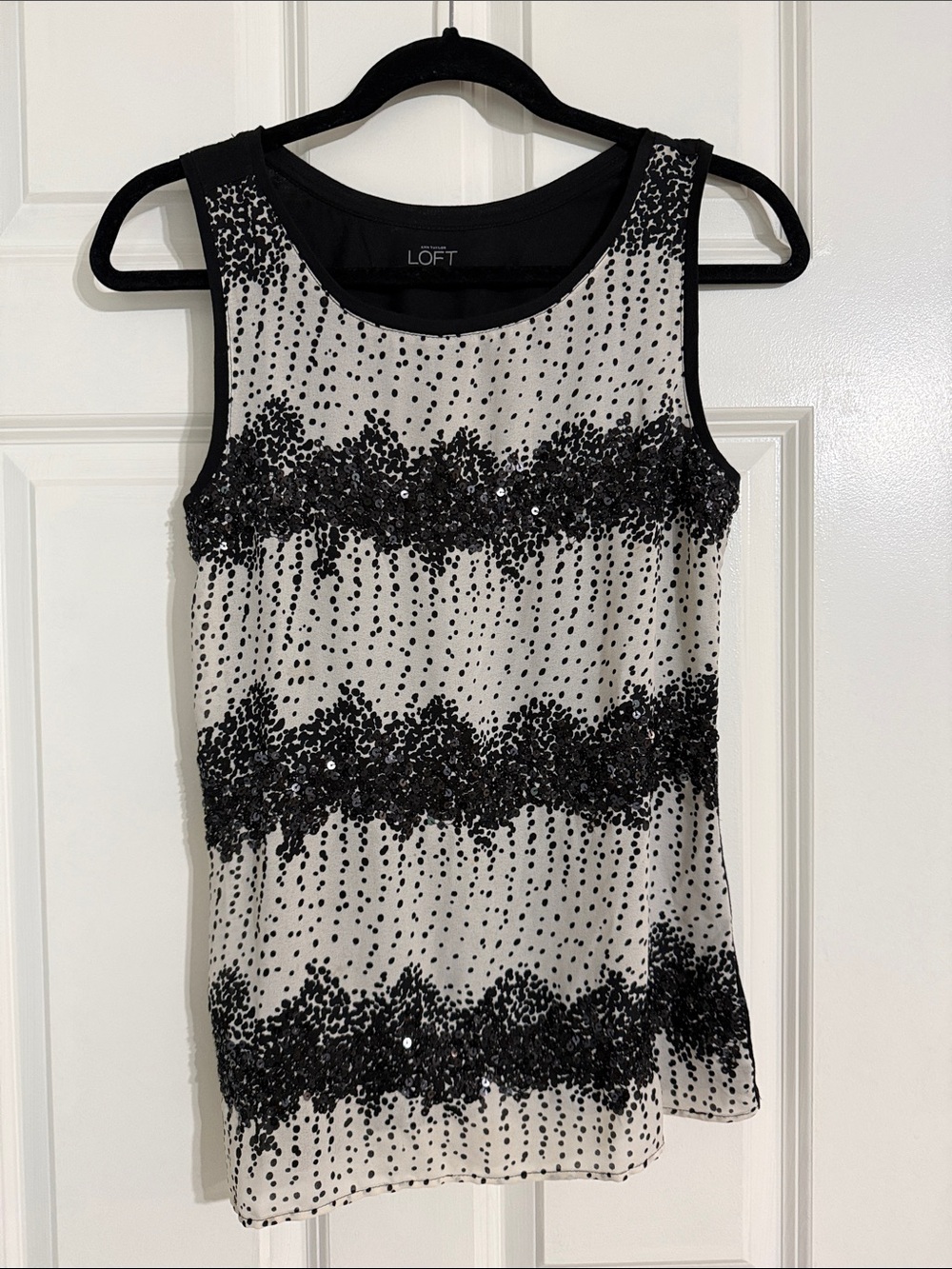 LOFT Cream and Black Beaded Sleeveless Camisole
